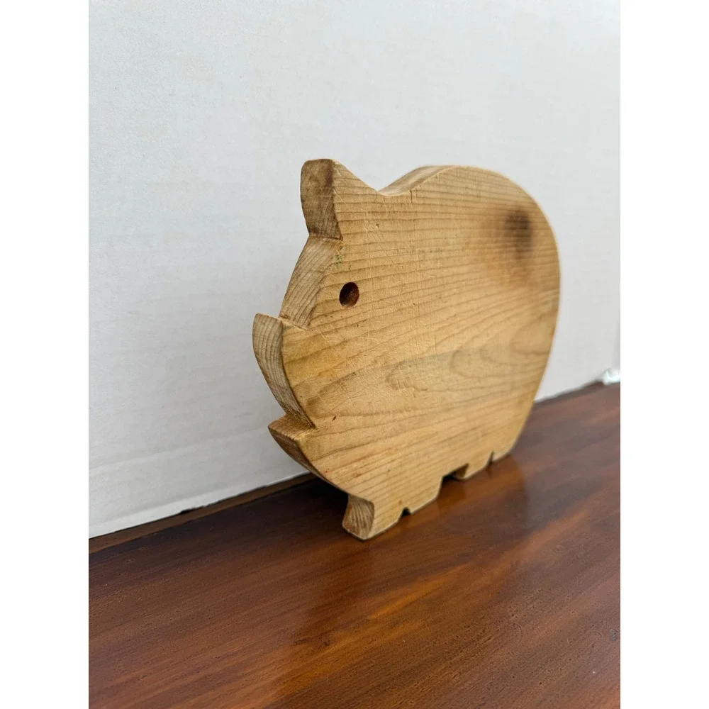 Vintage Pig Shaped Wooden Cutting Board Farmhouse Rustic Kitchen Decor Small